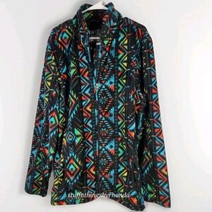 Powder River Outfitters Jacket XXL Zip Fleece Aztec Western Native Black Panh‎